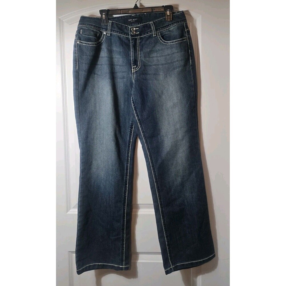 Nine West Annette Date Night Denim Jeans Bling Pockets Large Stitch Women 14